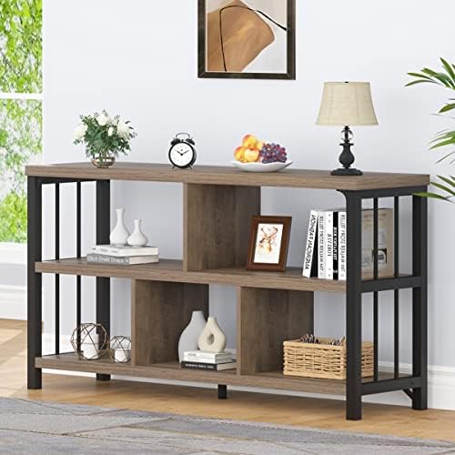 WTYNKAE 5 Cube Organizer Industrial Low Horizontal Bookshelf Modern