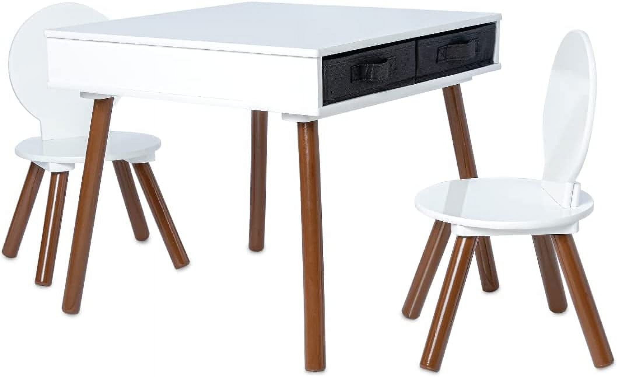 WTYNKAE Mid Century Modern Table and Chair Set Wooden with Baskets