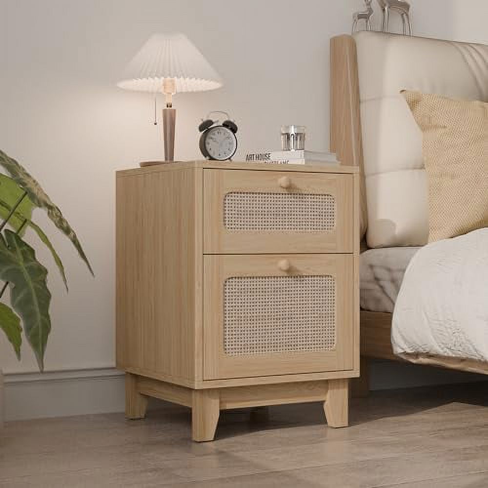 WTYNKAE Modern Rattan Nightstand Wicker Rattan Stand with Drawer and