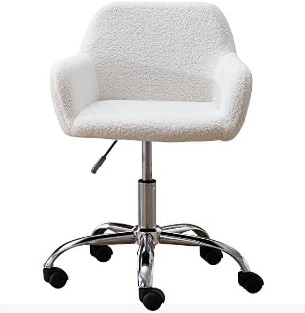 WTYNKAE White Desk Chair Fluffy Desk Chair Height Adjustable Vanity