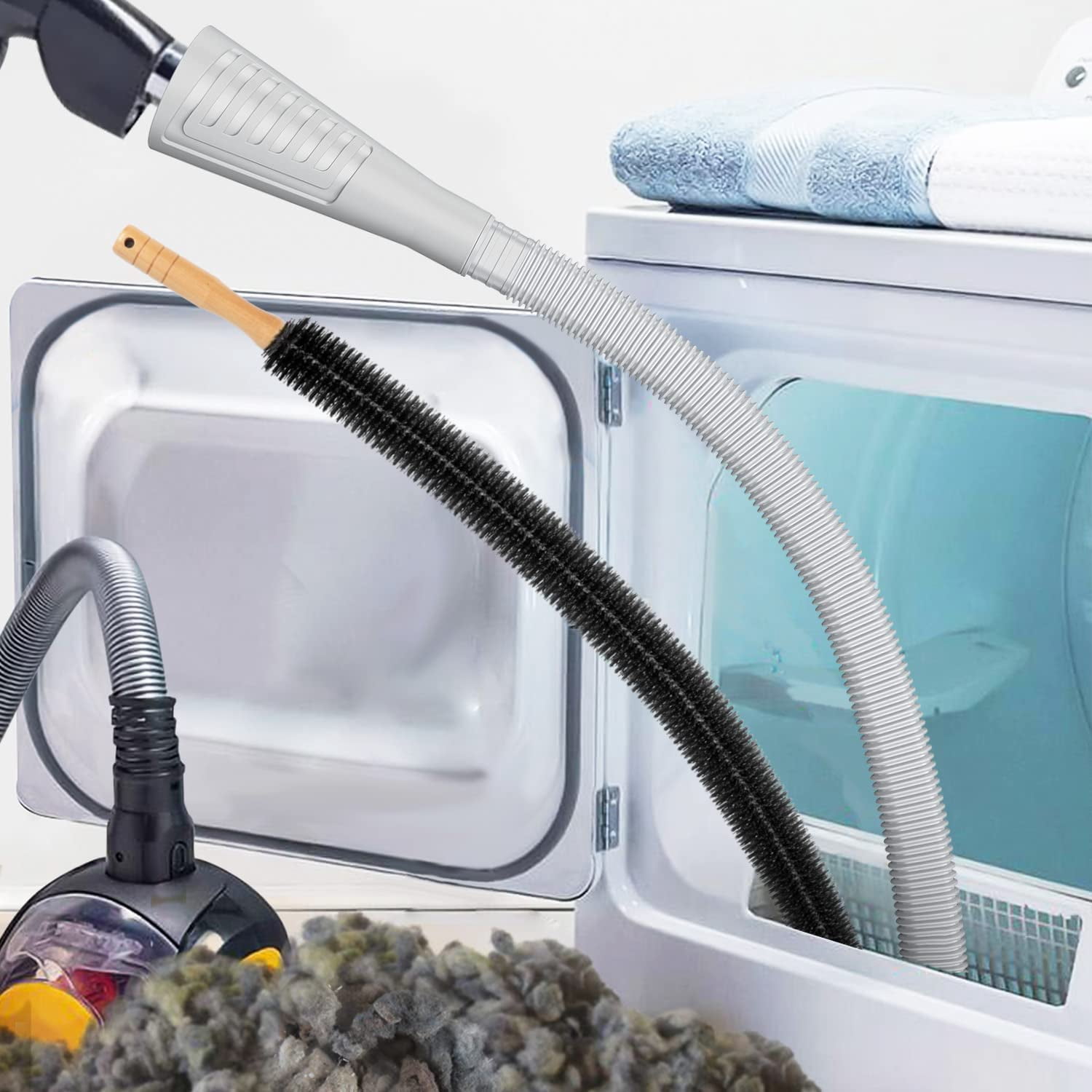 WTYYC 2 Pieces Dryer Vent Cleaner Kit and Dryer Lint Brush Vacuum Hose Attachment Brush Lint Remover Power Washer and Dryer Vent Vacuum Hose (Off White)