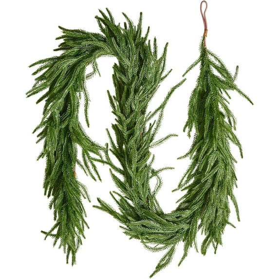 WTYYC Christmas Garland, 6-FT Realistic Norfolk Pine Garland, Evergreen Real Touch Artificial Faux Greenery Garlands, for Holiday Indoor Outdoor Xmas Decoration on Table, Mantel, and Fireplace