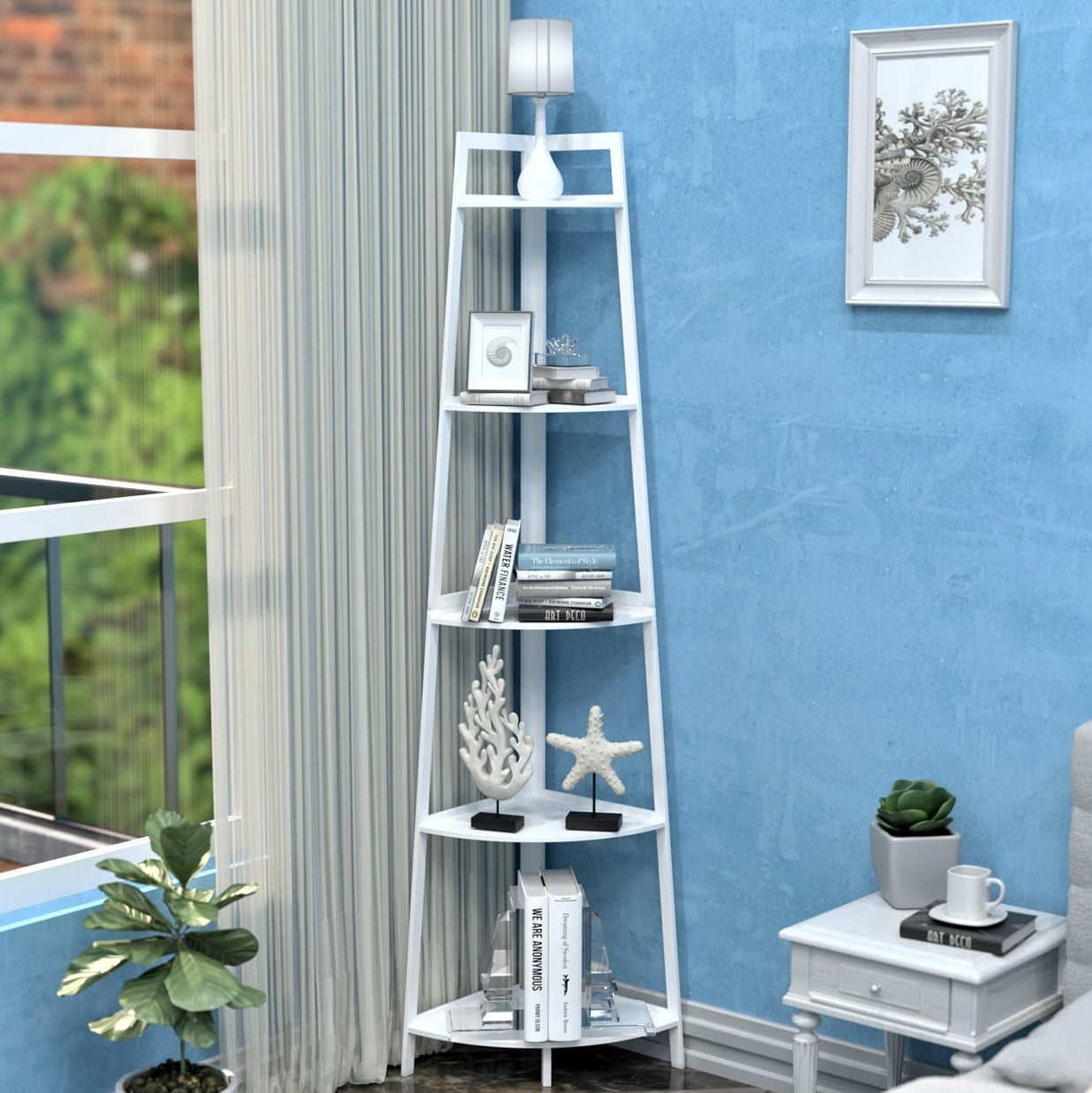 WTZ White 5 Tier Corner Bookshelf 70.87 Ladder Bookcase for Bedroom Modern and Minimalist Style Walmart