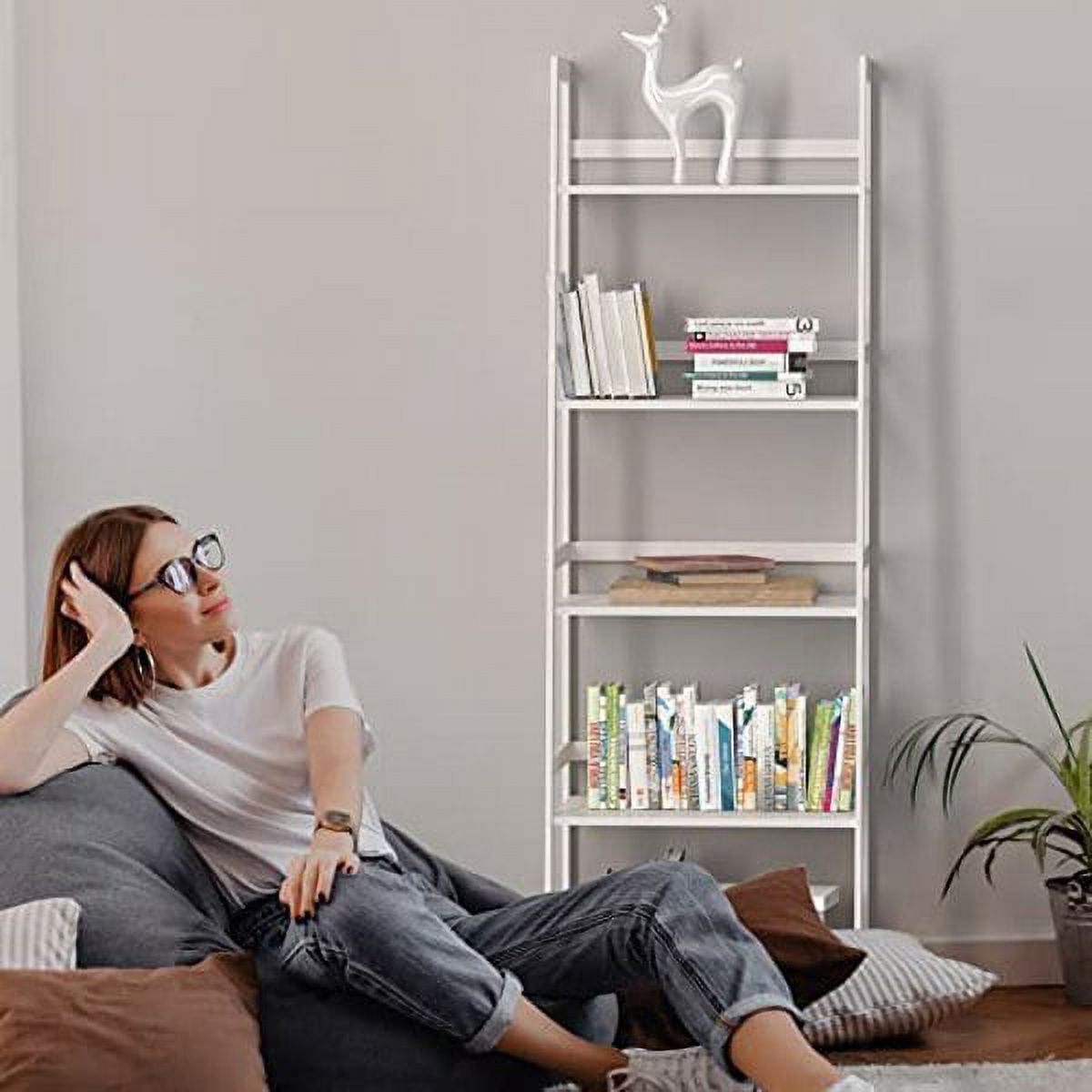 WTZ Bookshelf, Ladder Shelf, 5 Tier Bamboo Bookcase, Modern Open Book ...