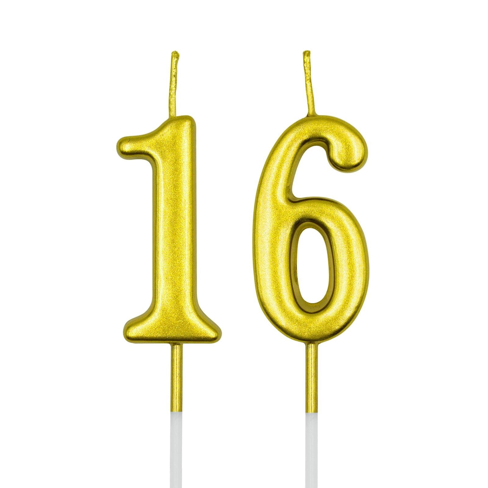 Pink Glitter Number Candles - 16 & 61 Birthday Cake Toppers For Party Decorations