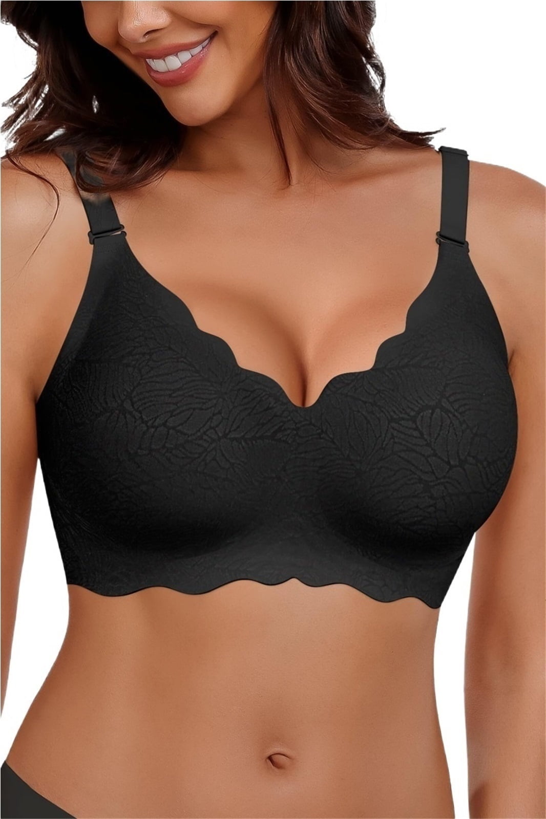 VRVOICE Wireless Bras For Women - Seamless Full Coverage, U-Back, No Underwire, With Removable Pads (Scalloped Edge)