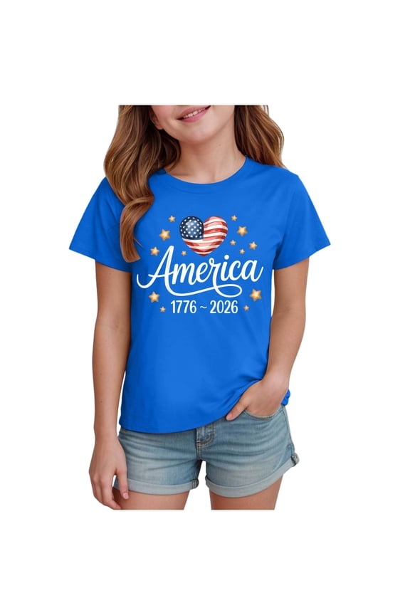 250 Anniversary USA Shirt for Kids 1776-2026 250Th USA 4Th of July Tshirts for Girls Boys Independence Day Tee Tops (Blue, 2-3 Years)