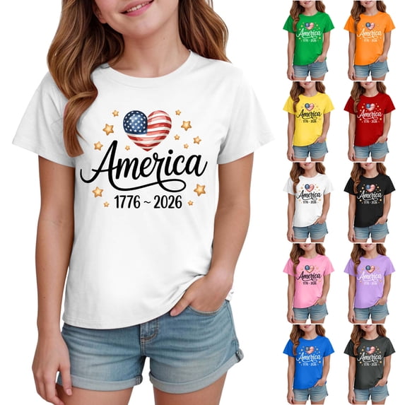 WUANDIXFA 250 Anniversary USA Shirt for Kids 1776-2026 250Th USA 4Th of July Tshirts for Girls Boys Independence Day Tee Tops (Pink, 9-10 Years)