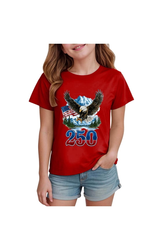 250th US Shirt for Kids 250 Year Birthday Independence Merchandise Shirts United States 250 Years Since 1776 2026 V Neck Tshirt (Red, 5-6 Years)