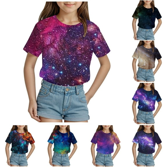 WUANDIXFA 3D Shirt for Girls Novelty Star Graphic Tops Crewneck Short Sleeve Summer Clothes Soft Lightweight T-Shirt Tee (Orange, 3-4 Years)