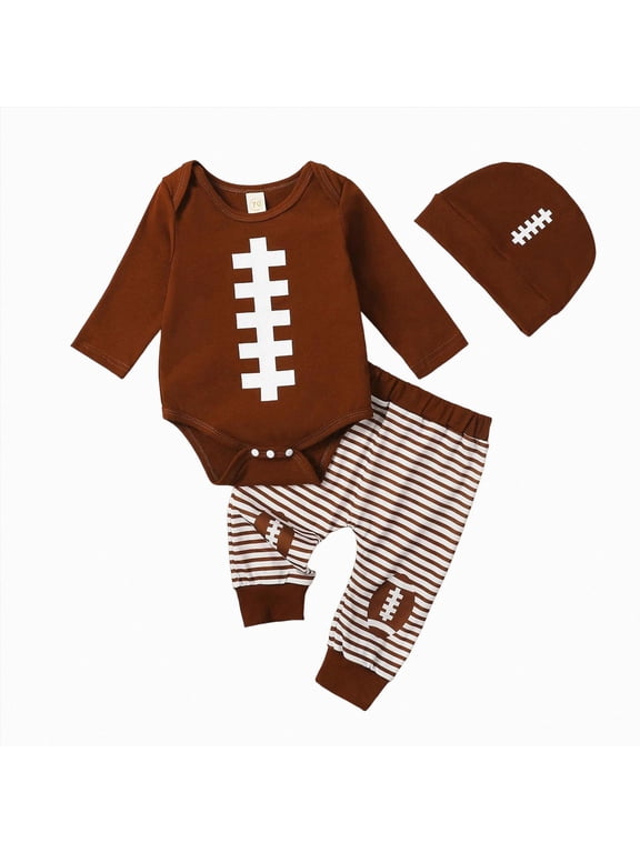 3Pcs Infant Baby Boy Outfit 3 6 9 12 18 Months Romper Bodysuit Pants with Hat Fall Clothes,Brown,0-3 Months