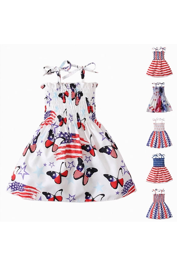 4th of July Dress Toddler 18 24 Months 2T 3T 4T 5T 6T Cute Party Spaghetti Straps Holiday Sun Dress Toddler American Flag Outfit Girls Patriotic Dresses Watermelon Red,5-6 Years