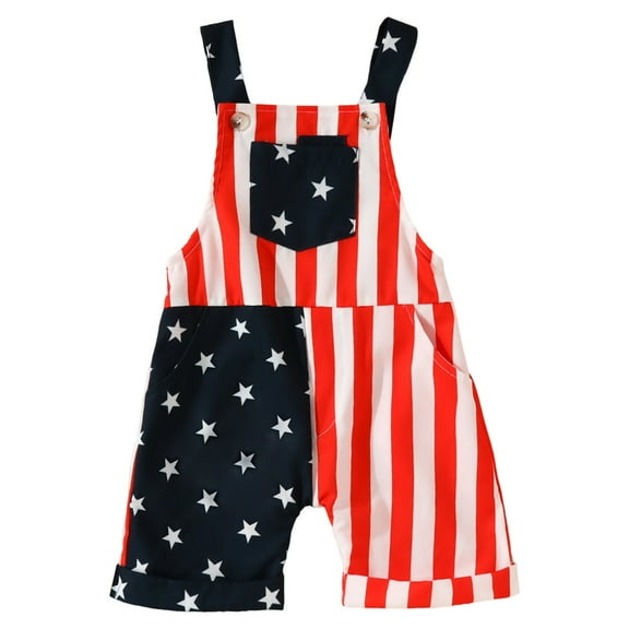 WUANDIXFA 4th of July Outfits for Girls Baby Boy Girl 4th of July Outfit Flag Overalls Romper Jumpsuit Bodysuit Independence Day Clothes Blue,6-9 Months
