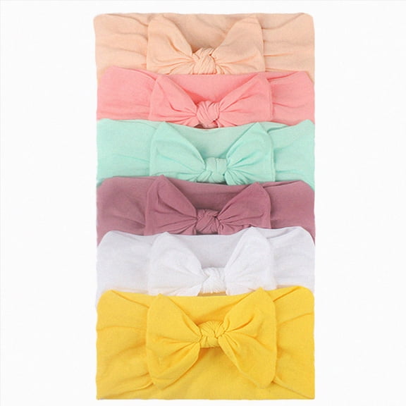 WUANDIXFA Baby Bow Headbands Stretchy Soft Knot Headbands with Hair Bows 6PCS Head Wrap Hair Accessories for Newborn Baby Girls Infant Toddlers,White,One Size