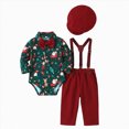 thumbnail image 1 of WUANDIXFA Baby Boy Christmas Outfit Long Sleeve Shirts Pants and Hat Holiday Party Cute Print Fall Winter Clothes,Brick Red,3-6 Months, 1 of 8