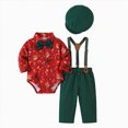 thumbnail image 1 of WUANDIXFA Baby Boy Christmas Outfit Long Sleeve Shirts Pants and Hat Holiday Party Cute Print Fall Winter Clothes,Dark Green,6-9 Months, 1 of 8