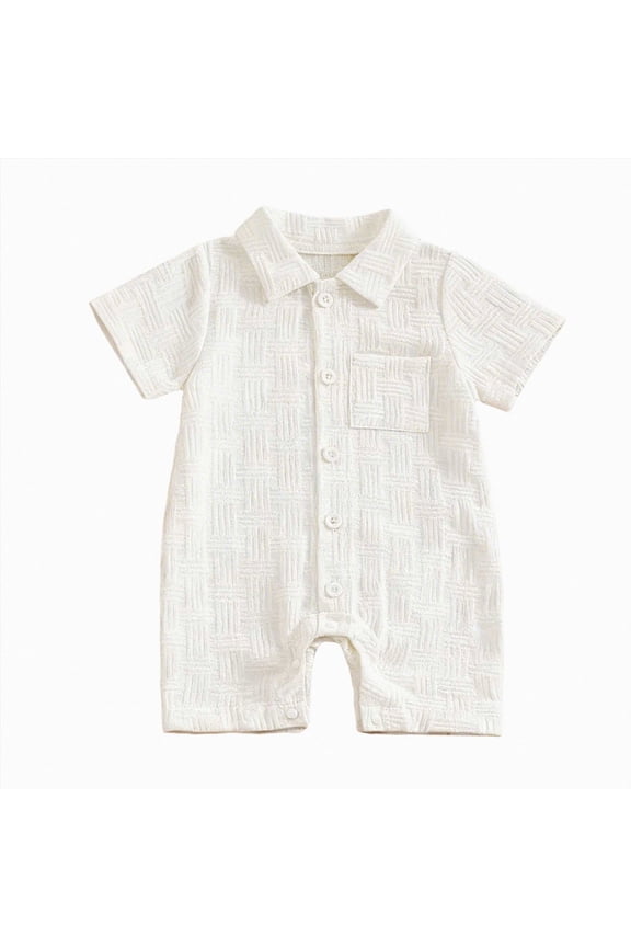 Baby Boy Clothes 3 6 12 18 Months Cute Cotton Short Sleeve Romper Summer Wear, Baby Rompers Baby Boy Romper Bubble Romper Boy Baby Boy Summer Clothes,White,12-18 Months