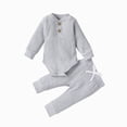 thumbnail image 1 of WUANDIXFA Baby Boy Clothes 3 6 9 12 18 Months Ribbed Long Sleeve Romper Pants Set Newborn Fall Winter Outfits,Grey,6-9 Months, 1 of 5