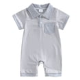 thumbnail image 1 of WUANDIXFA Baby Boy Clothes Gingham Short Sleeve Collared Romper Jumpsuit Plaid Button Down Bodysuit Summer Outfit (Grey, 6-9 Months), 1 of 7