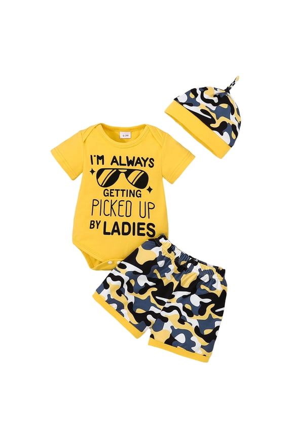 Baby Boy Clothes Outfits Letter Prined Romper Pants Set Baby Boy Clothing 0 3 6 9 12 18 Months (Yellow, 12-18 Months)
