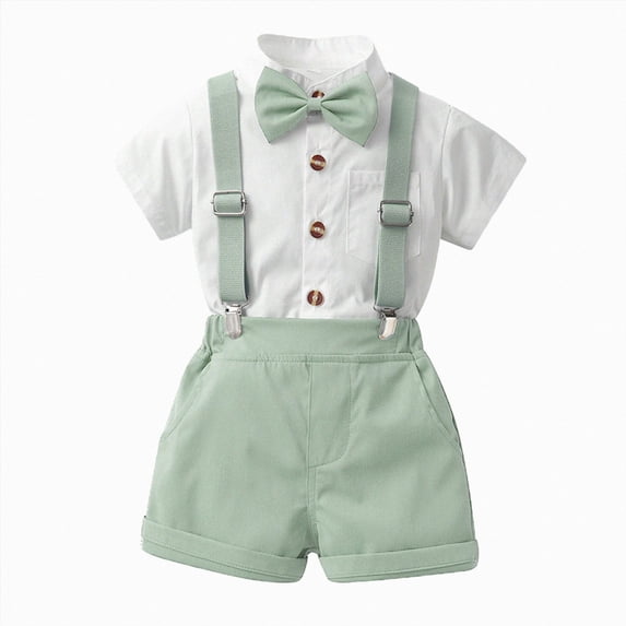 WUANDIXFA Baby Boy Gentleman Suspenders Outfit Infant Formal Wedding Dress Suits Set 9 12 18 24 Months 2-6t Boy Suit Light Green,3-4 Years