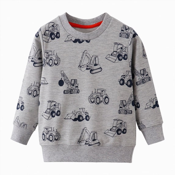 WUANDIXFA Baby Boy Girl Outfit Sweatshirt 1T 2T 3T 4T 5T 6T 7T Crewneck Truck Pullover Fall Winter Clothes,Grey,18-24 Months