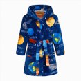thumbnail image 1 of WUANDIXFA Baby Boy Gowns 2-12 Years Boys Girls Flannel Robe Cartoon Print Home Fleece Bathrobe for Kids with Pockets,Dark Blue,6-7 Years, 1 of 6