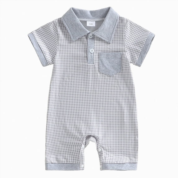 WUANDIXFA Baby Boy Rompers 3 6 12 18 Months Short Sleeve Cotton Toddler Rompers Baby Clothes One-Piece Outfit,Grey,3-6 Months