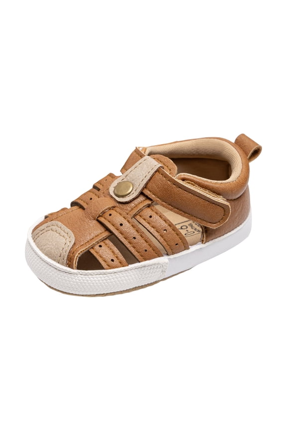 Baby Boy Sandals Toddler Shoes Soft Sole Close-Toe Sandals First Walk Flat Shoes (Brown, 5)