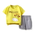 thumbnail image 1 of WUANDIXFA Baby Boy Summer Outfit Dinosaur Clothes for Boys Toddler Short Sleeve Cartoon Printed Shirt Shorts Set (Yellow, 3-4 Years), 1 of 4