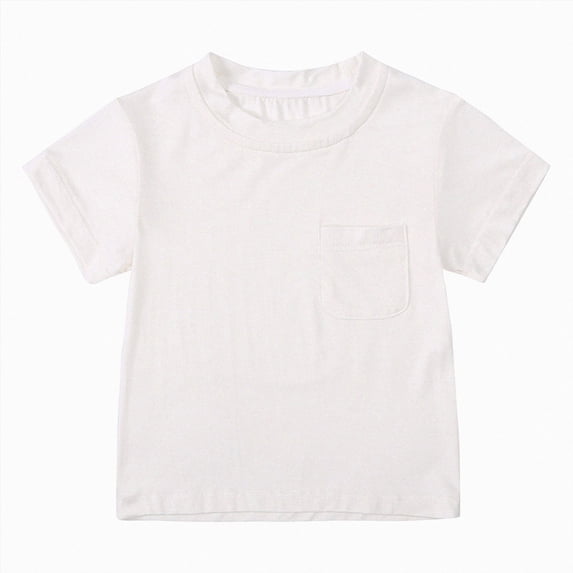 WUANDIXFA Baby Boy T Shirts 3 6 12 18 24 Months 2T 3T Toddler Boy Short Sleeve Shirts Cotton T-Shirts with Pocket Round Neck Tee Tops,White,12-24 Months
