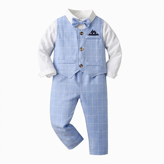 WUANDIXFA Baby Boys Gentleman Bowtie Formal Outfit Suits 1T 2T 3T 4T 5T 6T Tuxedo Vest Wedding Party Suit,Light Blue,4-5 Years