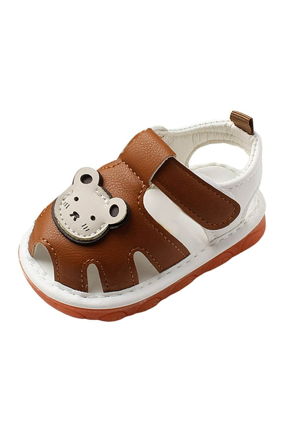 Baby Boys Girls Squeaky Sandals Non-Slip Soft Rubber Sole Closed Toe Summer Outdoor Shoes Toddler First Walkers (Brown, 5.5)
