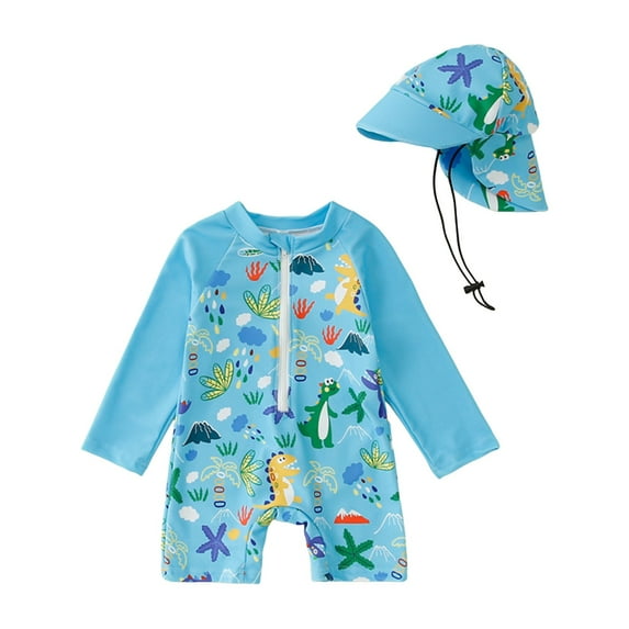 WUANDIXFA Baby Boys Swimsuit with Hat One Piece Child of Mine Baby and Toddler Boy Two-Piece Rash Guard Set Swimming Boy Set Swimming Suit Toddler Swim Set Sky Blue,2-3 Years