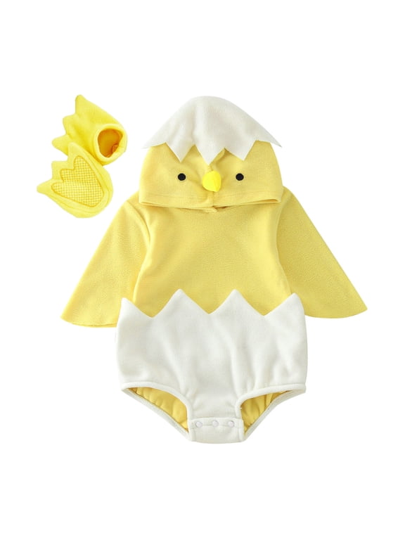 Baby Chick Easter Animal Outfit Toddler Girl Boy Outfits Cute Chick Clothes Hooded Rompers Halloween Dress Up (Yellow, 12-18 Months)