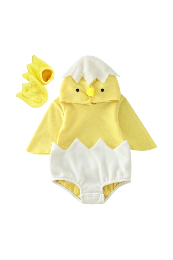 Baby Chick Easter Animal Outfit Toddler Girl Boy Outfits Cute Chick Clothes Hooded Rompers Halloween Dress Up (Yellow, 6-12 Months)