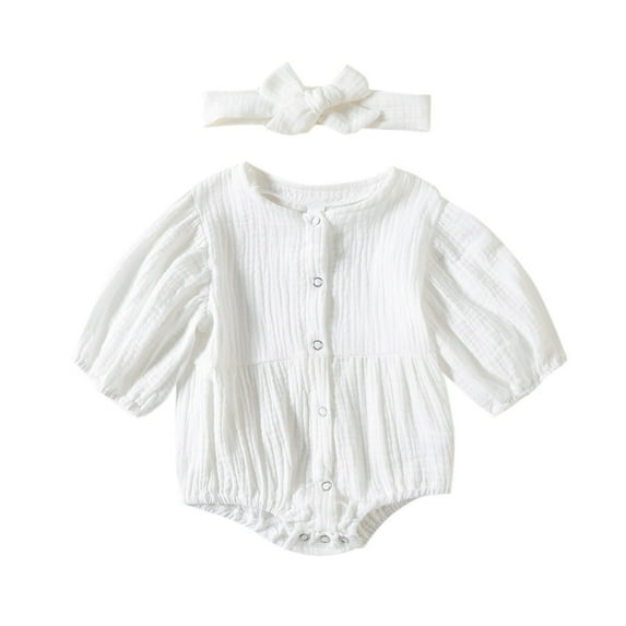 WUANDIXFA Baby Clothes for Girls Baby Girl Clothes One Piece Jumpsuits Clothes Short Sleeve Rompers Summer Clothes for Baby White,6-9 Months