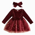 thumbnail image 1 of WUANDIXFA Baby Girl Christmas Velvet Dress with Bow Headband Long Sleeve Star Tutu Party Dress,Red,6-12 Months, 1 of 9