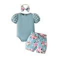 thumbnail image 1 of WUANDIXFA Baby Girl Clothes Summer Outfits Set Ruffle Sleeve Romper and Floral Shorts with Headband (Light Blue, 9-12 Months), 1 of 3
