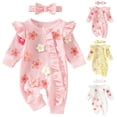 thumbnail image 1 of WUANDIXFA Baby Girl Fall Winter Outfits Clothes Knit Jumpsuit Ruffle Romper Coming Home Outfit for Baby Girl (Pink, NEWBORN), 1 of 9