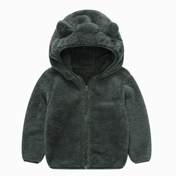 WUANDIXFA Baby Girl Jacket Fashion Children's Fashion Solid Color Long Sleeve Pocket Hooded Sweatshirt,Dark Green,18-24 Months