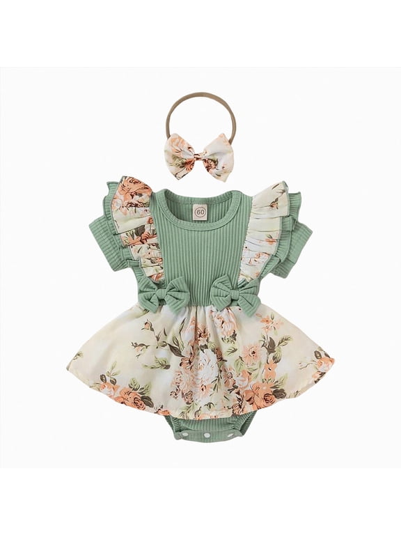 Baby Girl Romper Baby Girl Clothes Outfits Infant Summer Romper Cotton Preemie Newborn Photography Clothes Light Green,9-12 Months