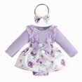 thumbnail image 1 of WUANDIXFA Baby Girl Romper Dress Smocked Long Sleeve Jumpsuit & Headband for Infants Cotton Outfits,Light Purple,0-3 Months, 1 of 9