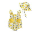 thumbnail image 1 of WUANDIXFA Baby Girl Summer Clothes Baby Girls Clothes Bodysuit Ruffle Sleeve Outfit Romper with Headband Yellow,0-3 Months, 1 of 4