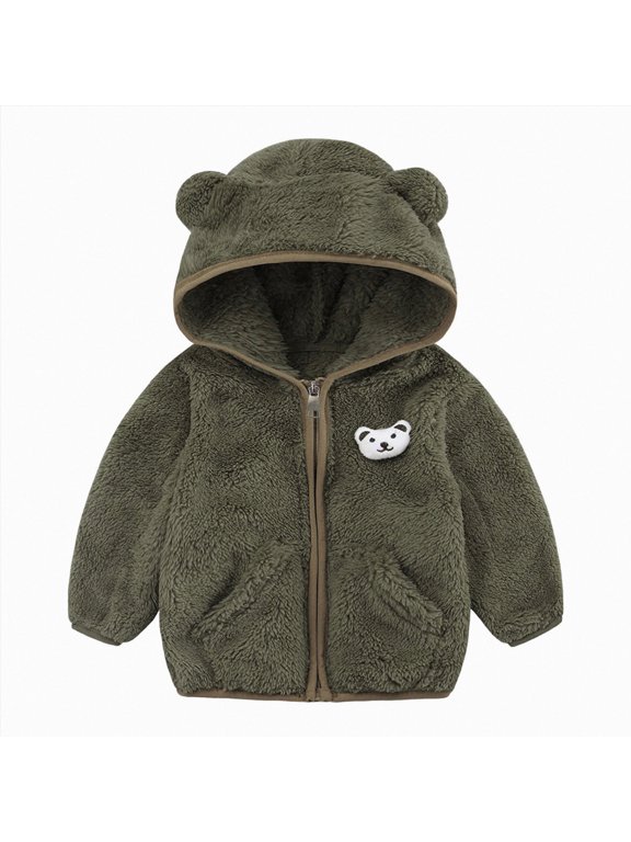 Baby Girl Sweatshirt Fashion Infant Baby Boys Girls Bear Ears Hooded Fleece Zipper Warm Winter Jacket,AG,6-12 Months