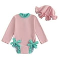thumbnail image 1 of WUANDIXFA Baby Girl Swimsuit Long Sleeve Ruffled Shell Zip Up Swimwears Toddler Kids Infant Bathing Suit One Piece with Hat Pink,18-24 Months, 1 of 6
