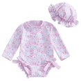 thumbnail image 1 of WUANDIXFA Baby Girl Swimsuit Long Sleeve Ruffled Shell Zip Up Swimwears Toddler Kids Infant Bathing Suit One Piece with Hat Purple,3-6 Months, 1 of 6