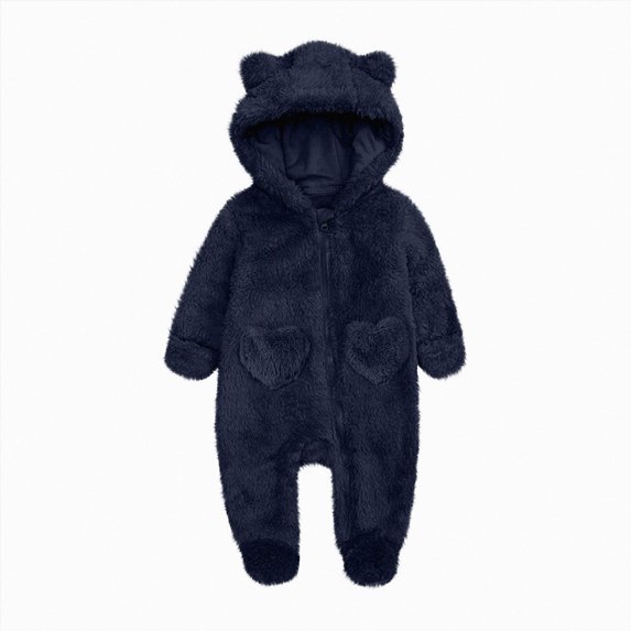 WUANDIXFA Baby Girls Boys Clothes Baby Rompers Newborn Fleece Footie Snowsuit Winter Cartoon 0 3 6 18 24 Months Warm Hooded Romper Jumpsuit Outfits, Navy, 6-9 Months