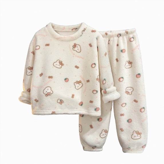 WUANDIXFA Baby Girls' Clothing Sets Girls Comfortable Warm Plush Casual Sleepwear Pajama Set,Pink,11-12 Years