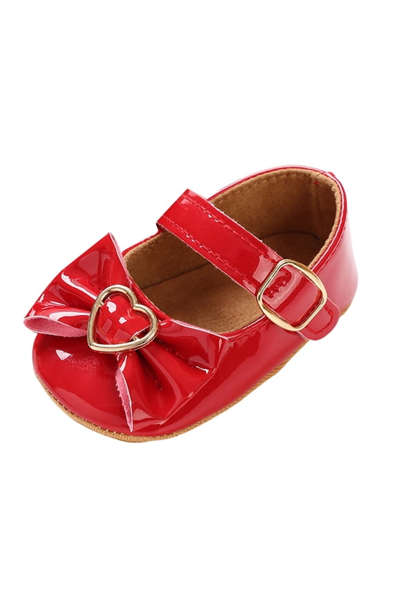 Baby Girls Mary Jane Flats, Non Slip Soft Sole, PU Leather Bowknot Dress Shoes, Toddler First Walker, 0-18 Months (Red, 5)